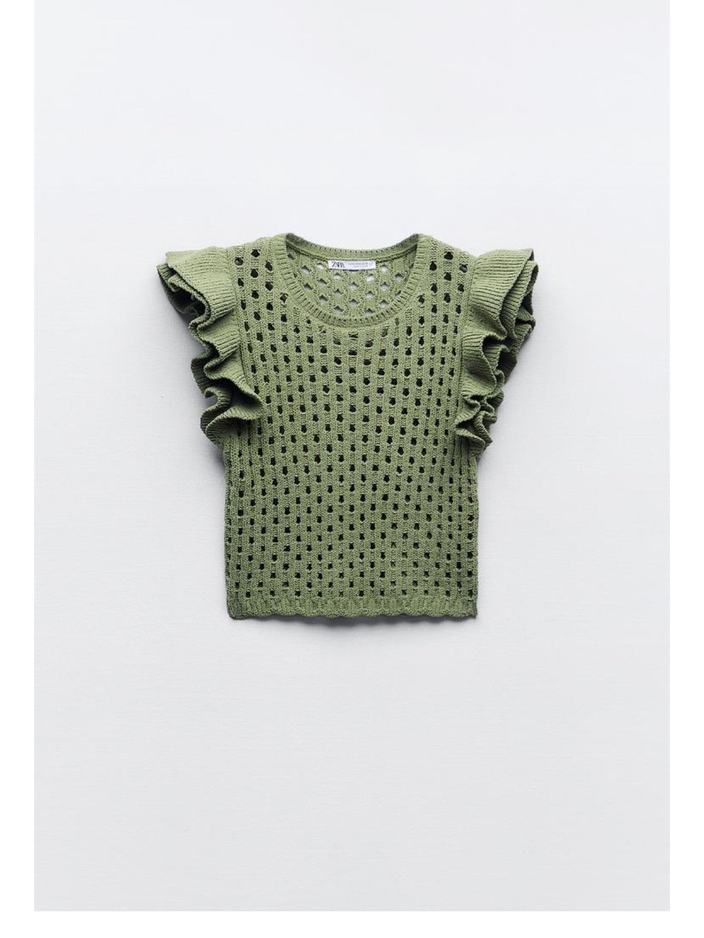 Zara Knit Ruffle Sleeve Top - Olive Green